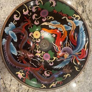 Linkasink Cloisonné Vessel Metal Sink Dragon Phoenix Design 17” x 6”